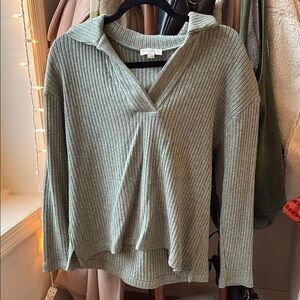 Loft - Ribbed Knit Sweater in Sage Green